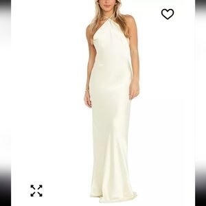 Morgan & Co Halter-Neck Satin Slip Dress XL Cream Maxi Cocktail Bridal